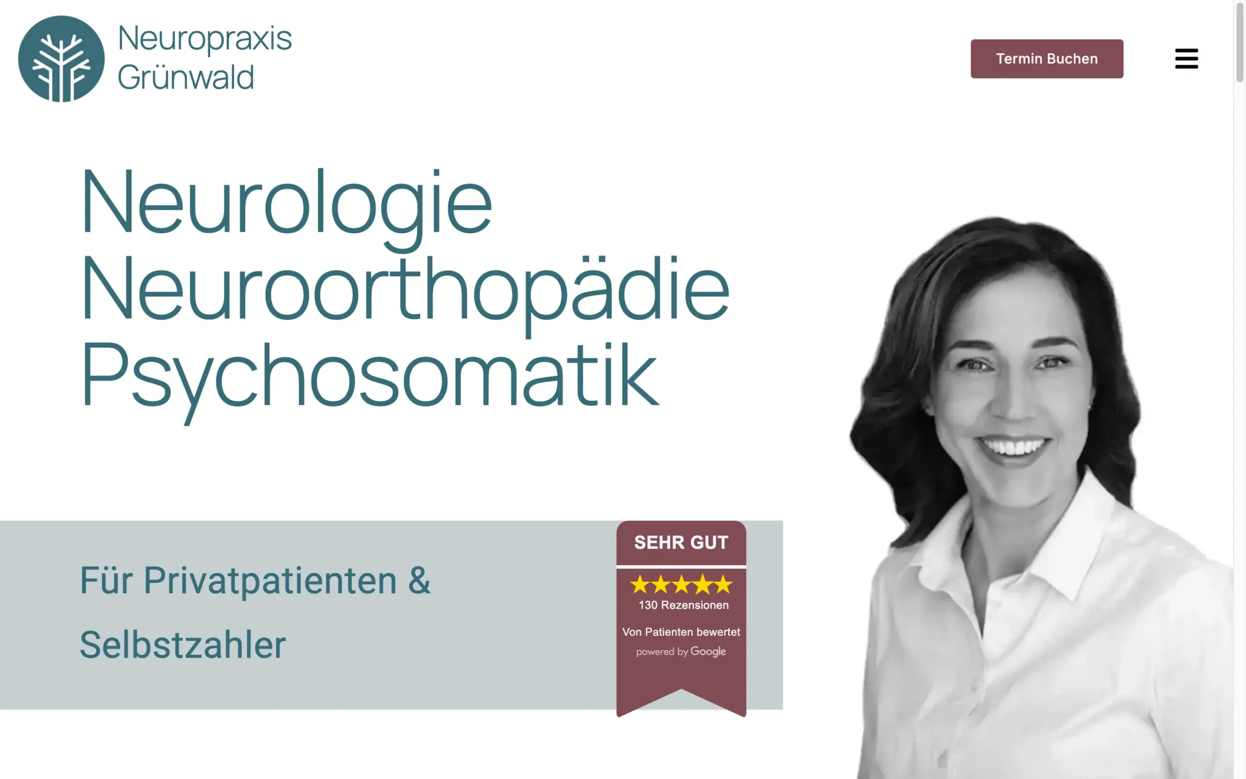 Website der Neuropraxis Grünwald, Desktop-Ansicht