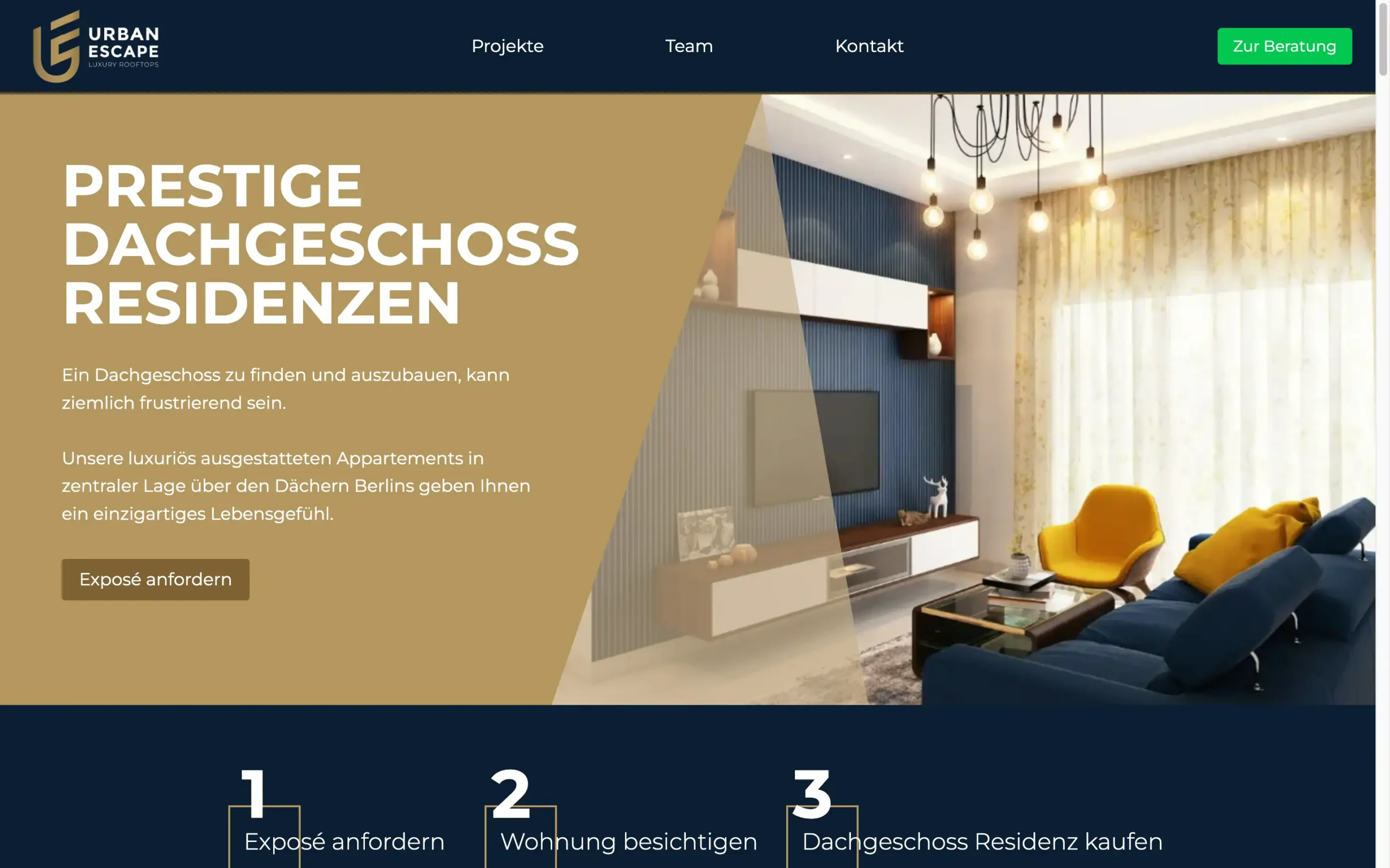 Website von Urban Escape, Desktop-Ansicht