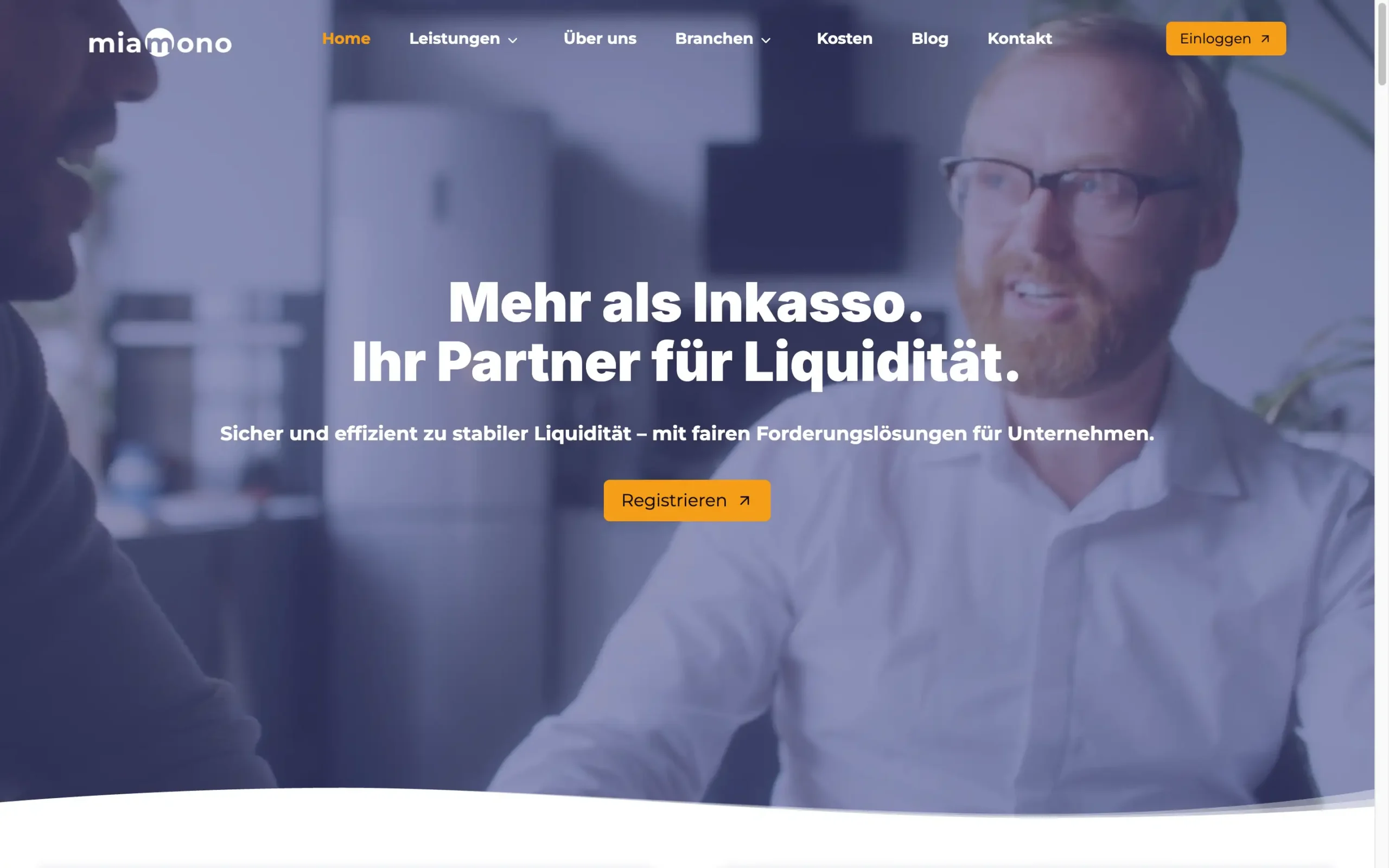 Website von Miamono, Desktop-Ansicht